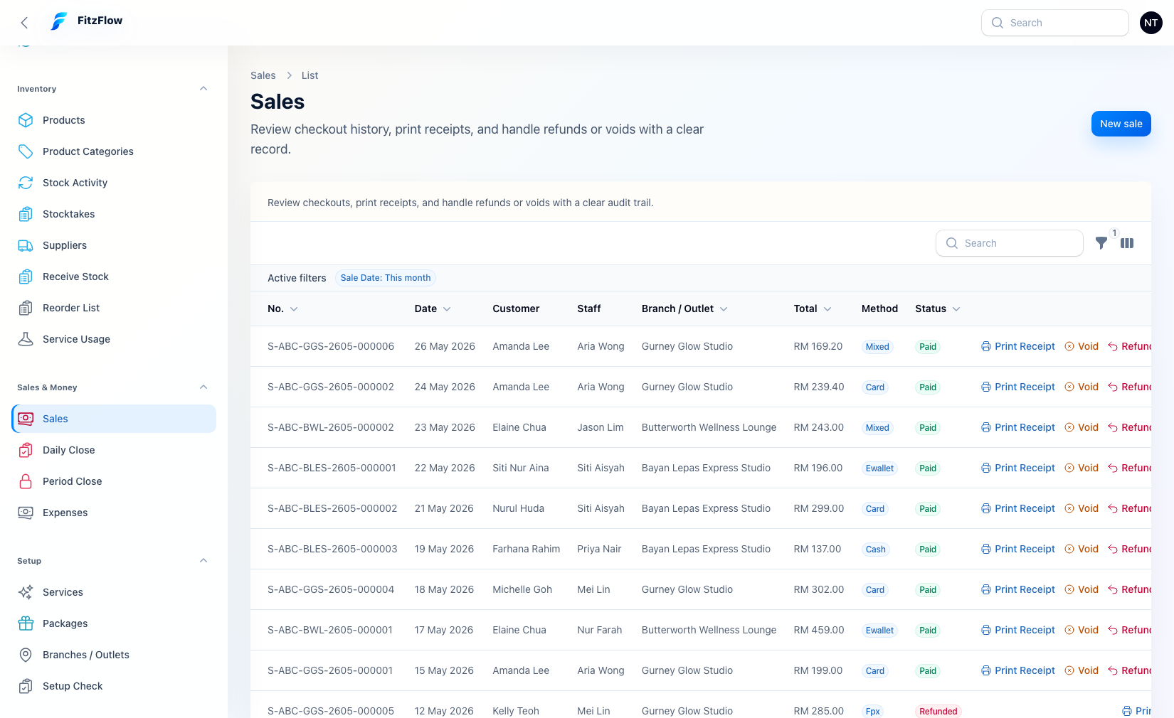 FitzFlow sales and POS screenshot
